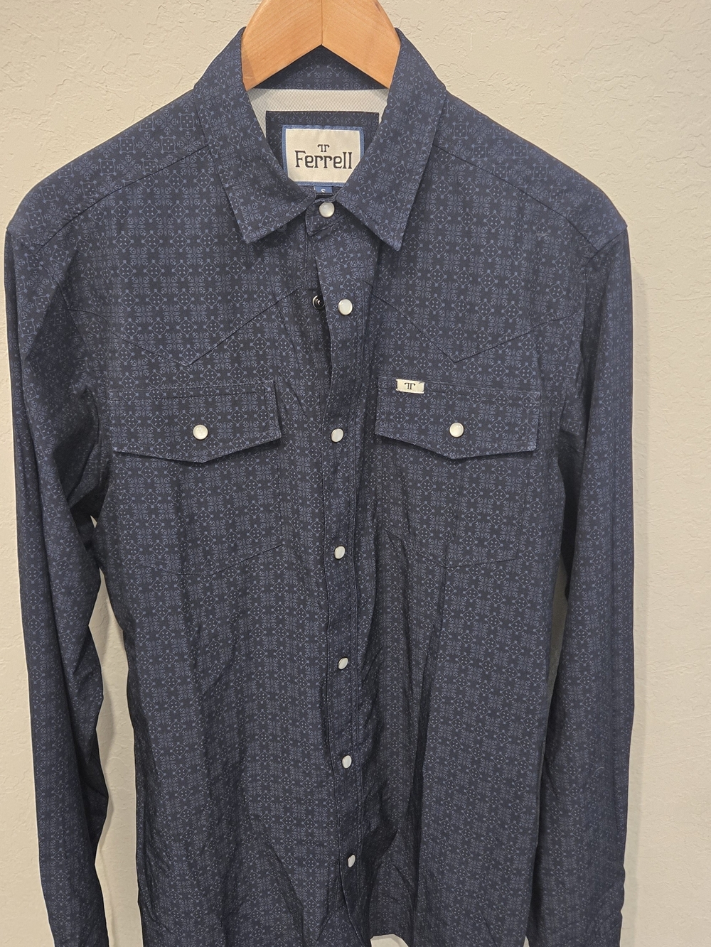 Men's Navy Patterned Long-Sleeve Shirt